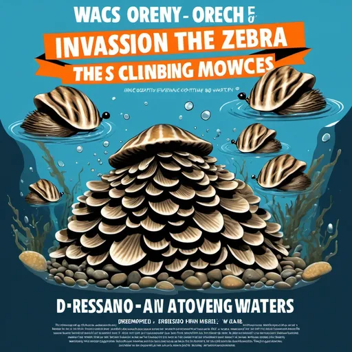 Prompt: Movie Poster Title: "Invasion of the Zebra Mussels: The Aquatic Menace"

Main “Actors”:

Zebra Mussels (Dreissena polymorpha)
Tagline: "Clinging to Everything: An Unstoppable Force in Our Waters!"

Poster Design:

Image: [Include a picture of zebra mussels or a hand-drawn illustration]
Background: An image of a waterway or a boat hull covered with zebra mussels.
Text: Include the movie title, tagline, and a few key facts about zebra mussels such as their high reproductive rate and ecological impact.
Step 3: Movie Plot
Plot Summary: In "Invasion of the Zebra Mussels: The Aquatic Menace," witness the relentless spread of one of the most disruptive invaders to ever hit North America's freshwater systems. As these tiny mollusks infiltrate rivers and lakes, they wreak havoc on ecosystems and infrastructure alike. With their unmatched ability to reproduce and adapt, zebra mussels pose a growing threat to native species and economic stability. Join the battle as scientists and environmentalists fight to curb the invasion and protect our waters from this unstoppable aquatic menace. Will they succeed before it's too late? Find out in this thrilling tale of nature’s most tenacious invader.