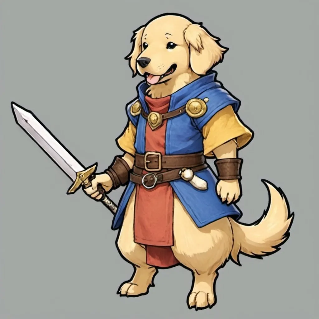 Prompt: golden retriever cleric in the style of Final Fantasy Tactics Advance and Ryōma Itō