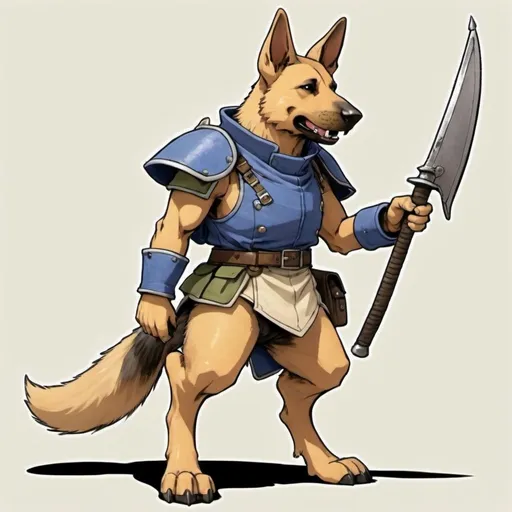 Prompt: german shepherd soldier bipedal in the style of Final Fantasy Tactics Advance and Ryōma Itō