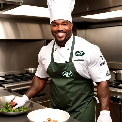 Prompt: new york jets running back Breece Hall dressed as a head chef