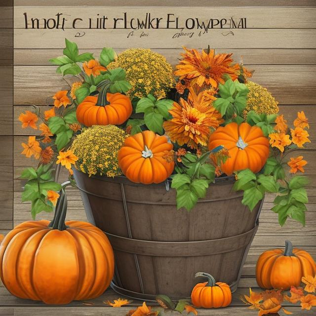 Prompt: ABOUT STUNNING FLOWERS IN FARM BUCKET WITH LEAVES AND PUMPKINS
This digital graphic is perfect for your flower and plant projects! It features stunning flowers in a farm bucket with leaves and pumpkins. The high-resolution image is perfect for crafting, design, and print projects.