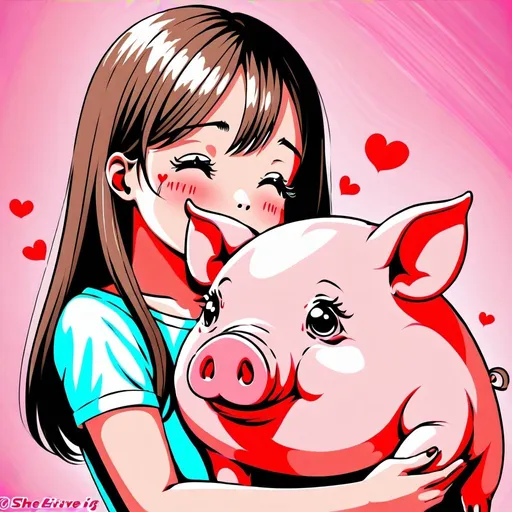 Prompt: she is in love with the cute pig