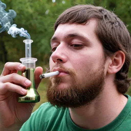 Prompt: A stoner smoking a fat bong