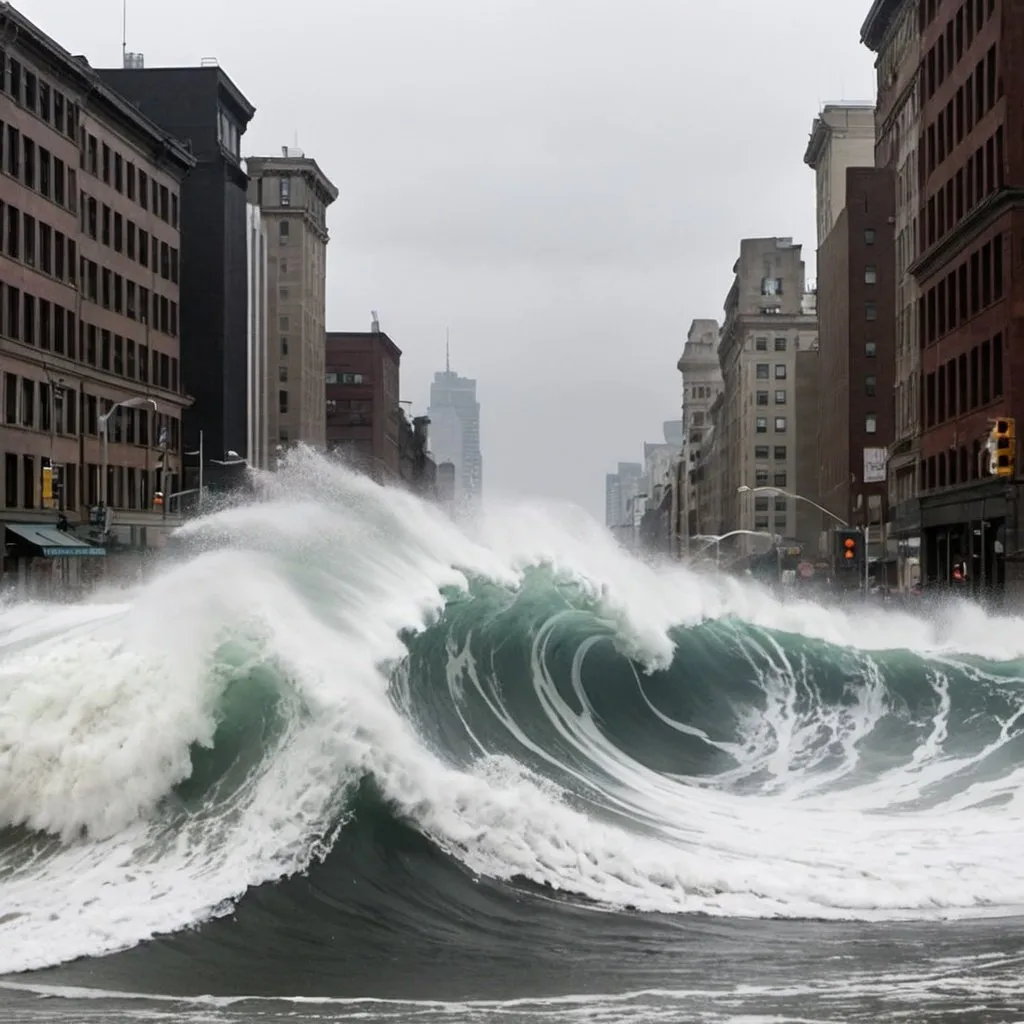 Prompt: Tidal wave about to hit major city