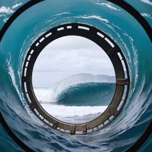 Prompt: The view from inside a tsunami barrel
