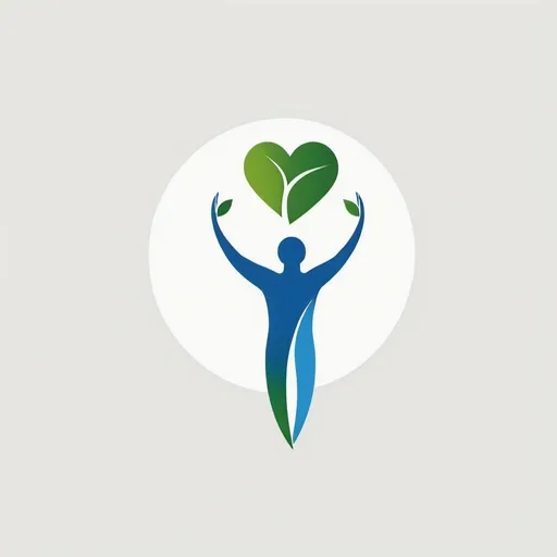 Prompt: A simple logo with a green leaf and a blue scale, minimalist logo with a human figure holding a heart and a clock