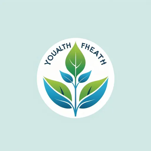 Prompt: A simple logo with a green leaf and a blue scale, with the text 'Your health comes first' in a bold font