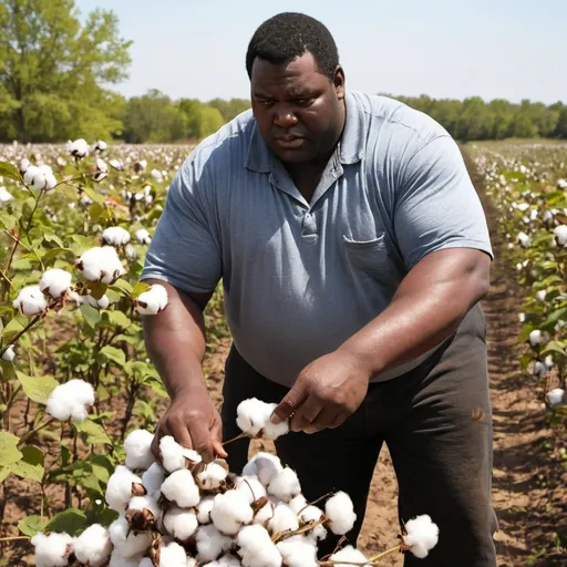 Prompt: big black man dirty picking cotton