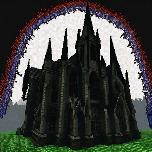 Prompt: map, 240p, low poly ps1 low pixel retro 8bit huge haunted scary gothic church with glitches and bugs pixel sorting effect