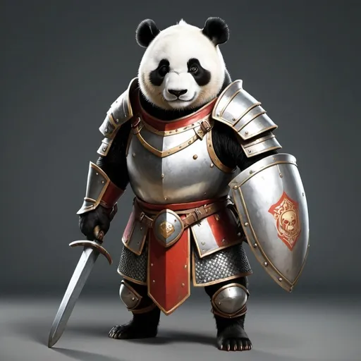 Prompt: Athletic panda paladin in plate armour