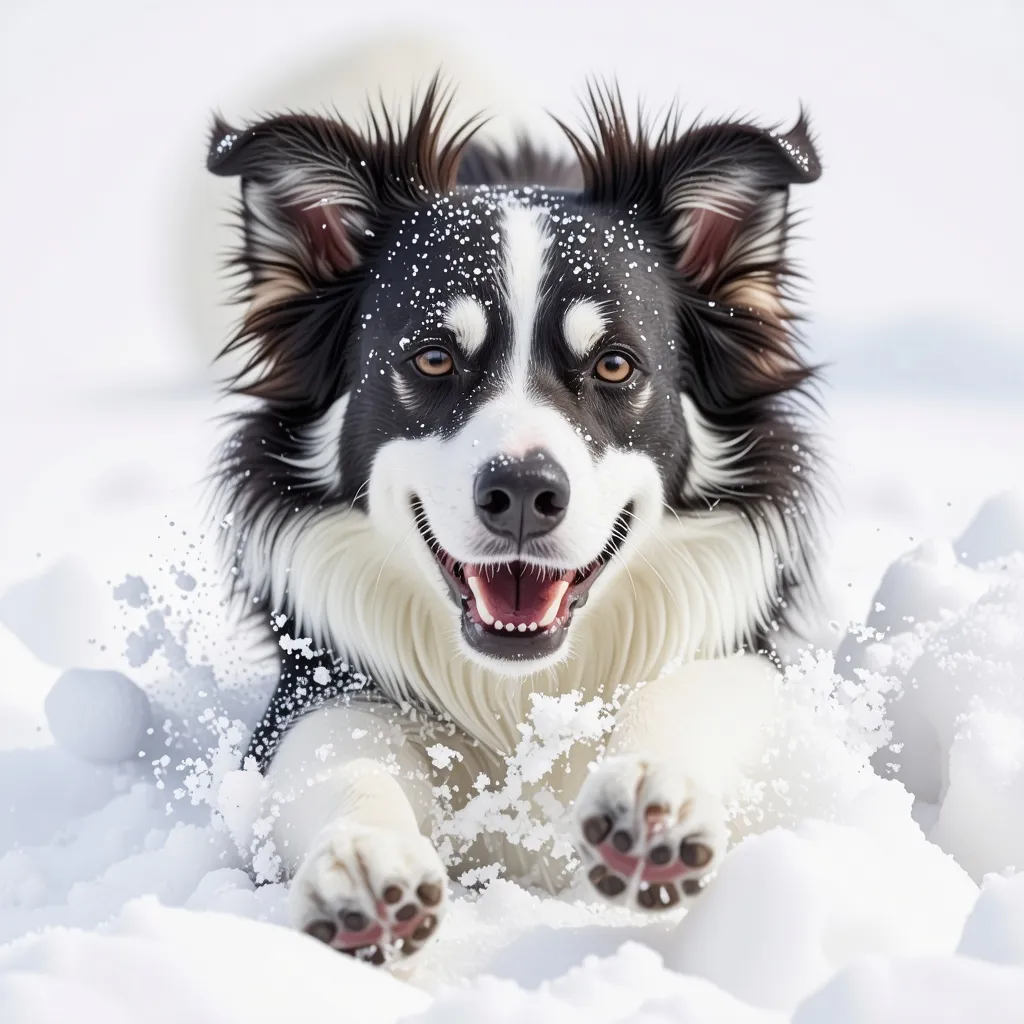 Prompt: dog rolling happily In snow