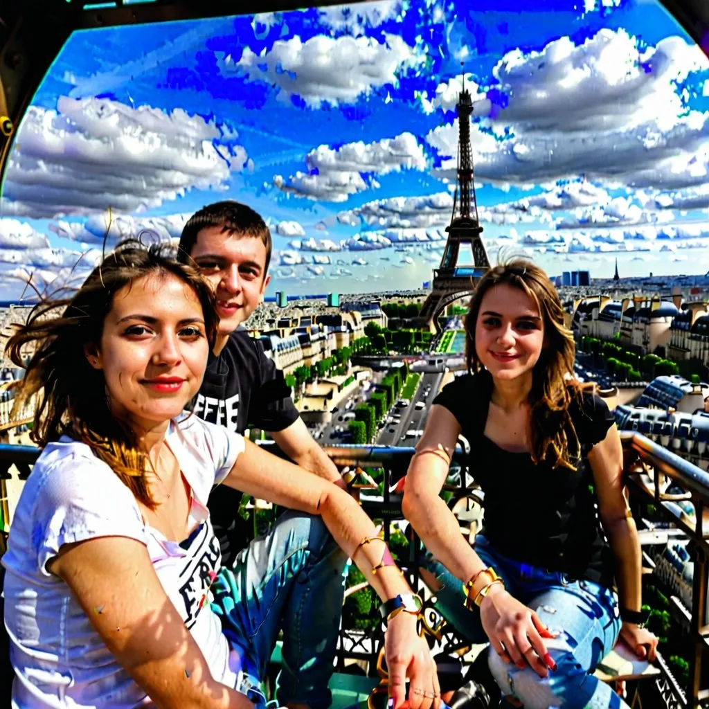 Sitting on the top of Eiffel tower