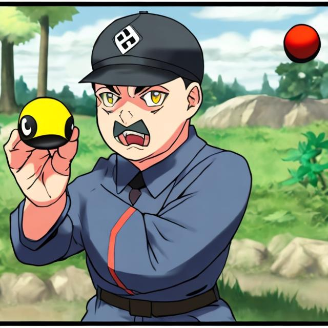 Prompt: Adolph Hitler as a pokemon trainer