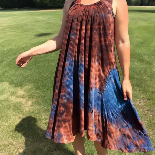 Prompt: Brown tie dyed fabric on the dress