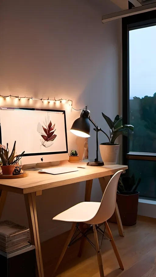 Prompt: A modern studio with warm lights