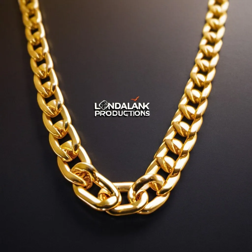 Prompt: Need a nice shiny logo image of a Cuban link gold chain shaped with the words LonDaLonk Productions