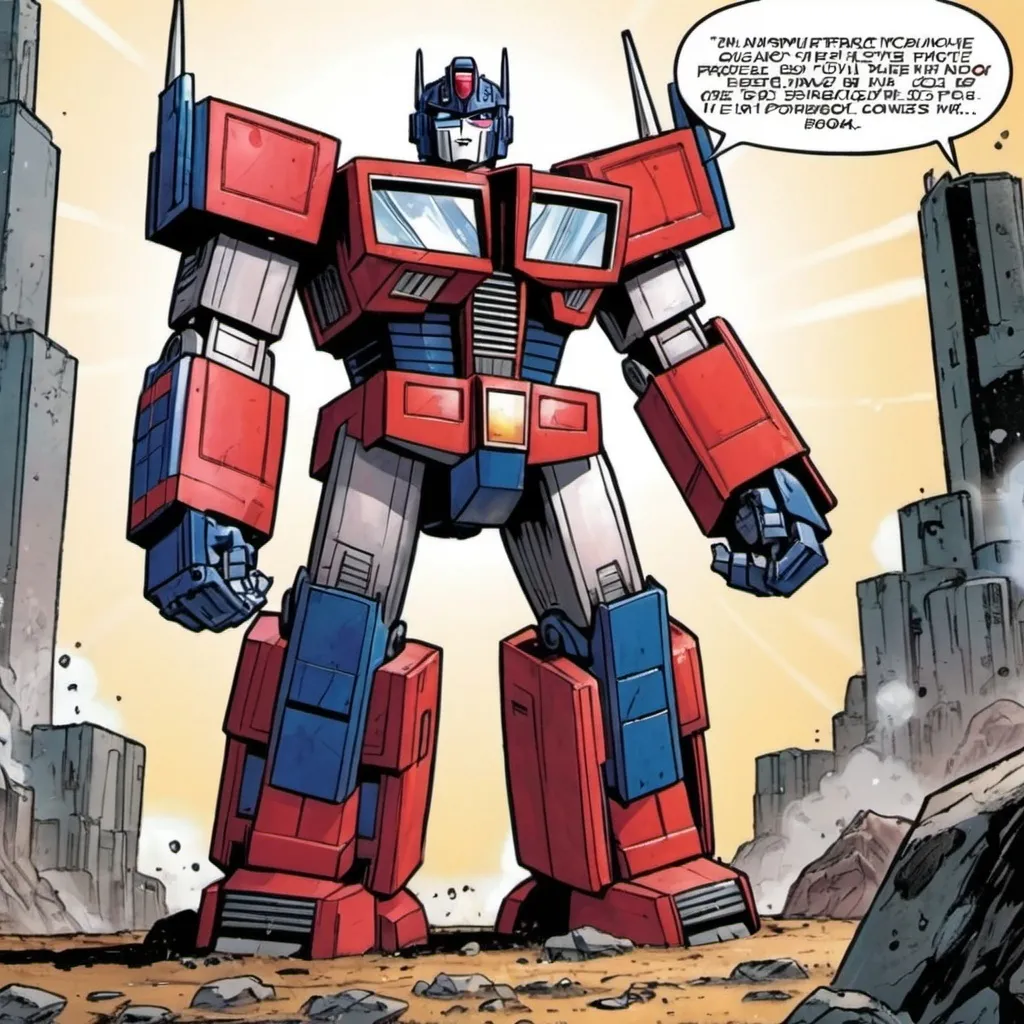 Prompt: a comic strip with Optimus prime G1,
and a comic Daniel Warren Johnson, process art, mecha, a comic book panel