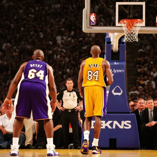 Prompt: Kobe Bryant standing infrount of the number 61