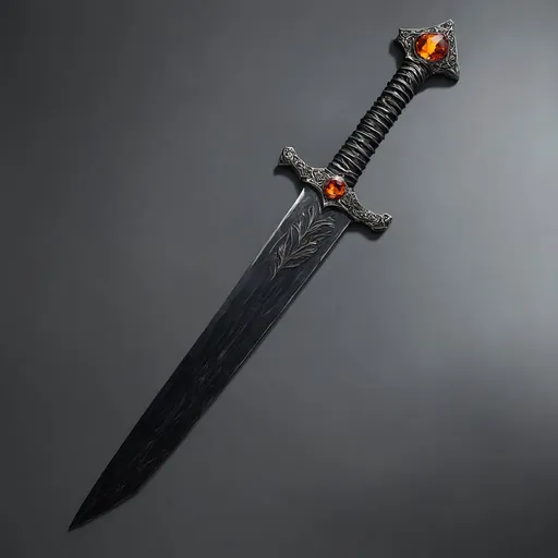 Prompt: long sword, onyx, orange gem in hilt, ashen
