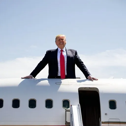 Prompt: DONAL TRUMP ON PLANE ROOF

