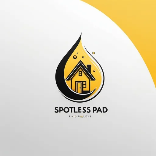 Prompt: Design a minimalist logo for Spotless Pad, incorporating elements that symbolize cleanliness, such as a sparkling house, cleaning tools, or a water droplet. The design should be modern and elegant, positioned on the left side of the company name, conveying both luxury and a community-focused approach. and yellow and black