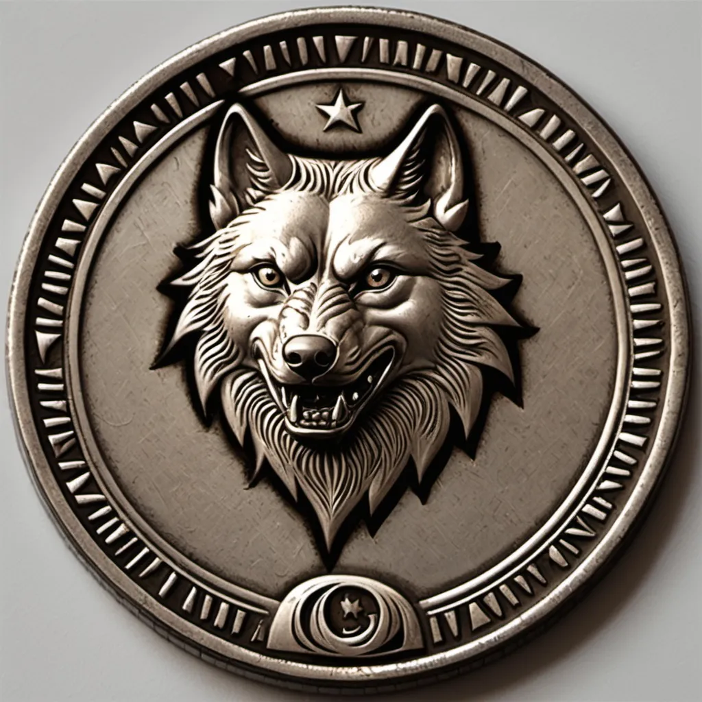 Prompt: Turkish United tamga on a wolf symbol like a pennys
