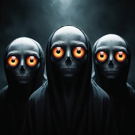 Prompt: create a spooky image of 5 eyes in a vertical direction 