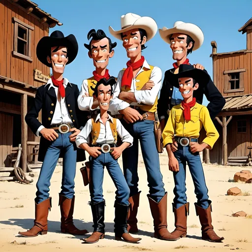 Prompt: Picture of the Dalton brothers in the cartoon Lucky Luke