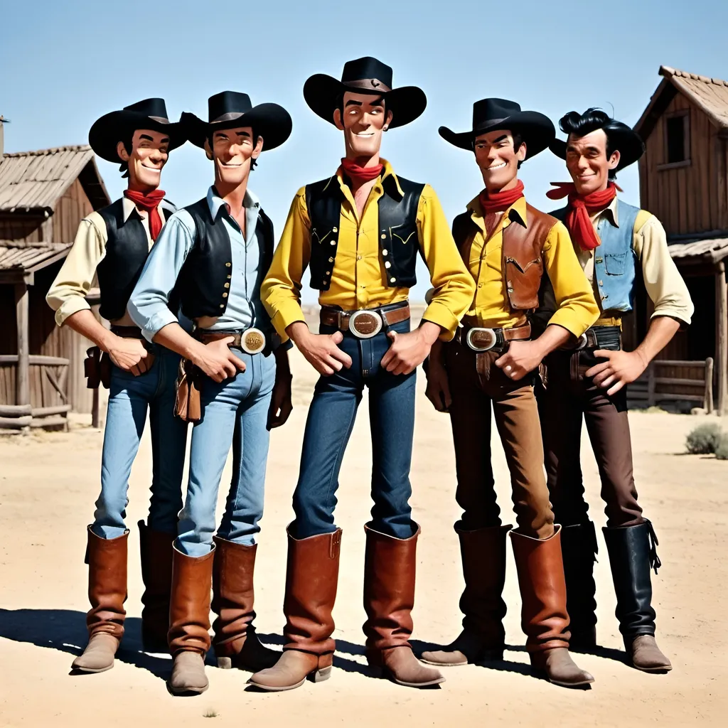 Prompt: Picture of the Dalton brothers in the cartoon Lucky Luke