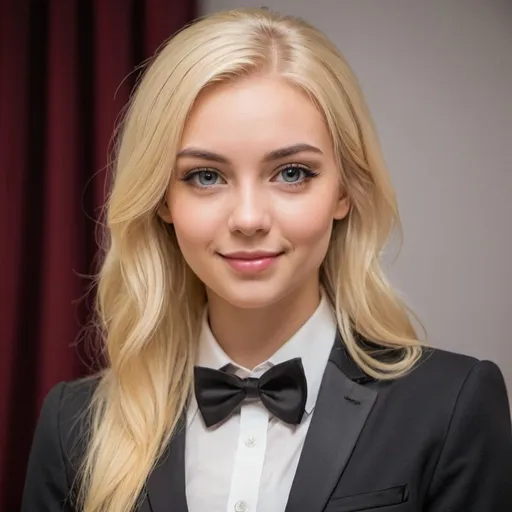 Prompt: a master of ceremonies，who is a very beautiful young women, with blonde hair.