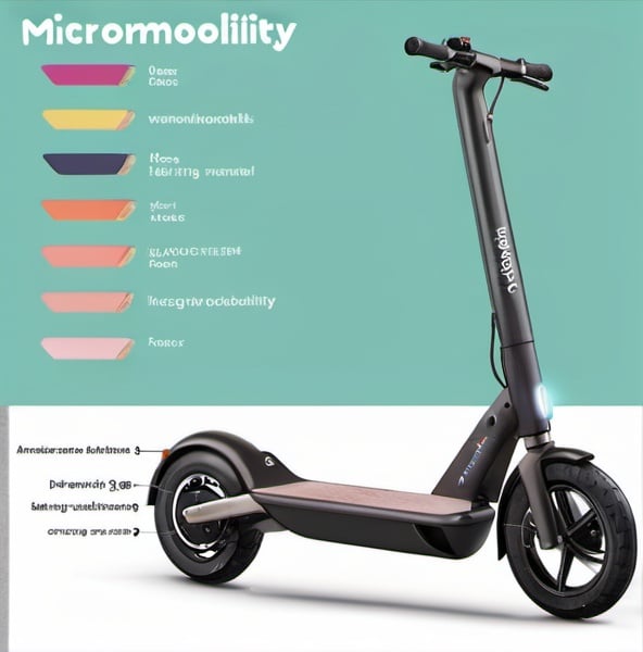 Prompt: micromobility wording color infographic electric kick scooter include drawing of