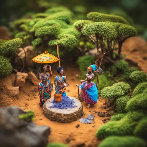 Prompt: miniature diorama macro photography, African, folktale, vibrant, podcast cover