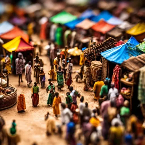 Prompt: Miniature African market, diorama macro photography, busy, bokeh