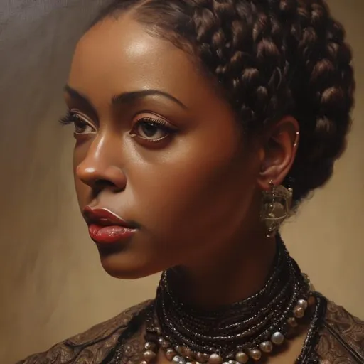Prompt: Oil painting, Portrait of a light skinned black woman, in Victorian clothes, realism art, perfect composition, hyperrealistic, super detailed, 8k, high quality, trending art, trending on art station, intricate details, highly detailed.