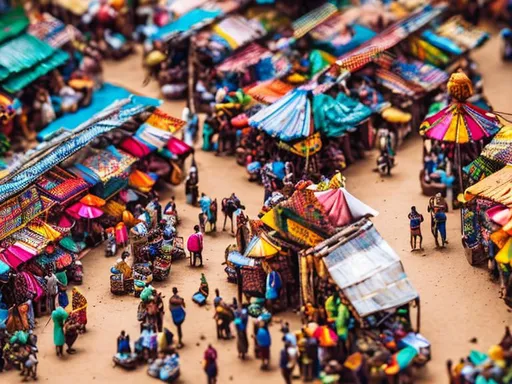 Prompt: miniature diorama macro photography, african market, colourful, bright.