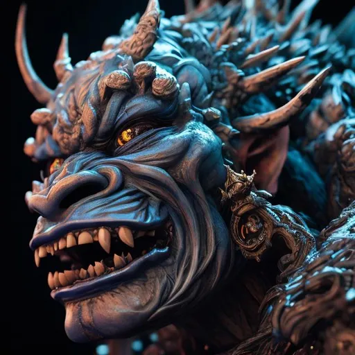 Prompt: Artwork by Daisuke Hagiwara of a Oni, detailed and intricate, mysterious, mystical (sharp focus:1.2), 8K 3D, smooth facial, eyes, nose features, vivid, vibrant, (UHD:1.2), 8k resolution, character design, CloverWorks, (rendered by real engine 5)