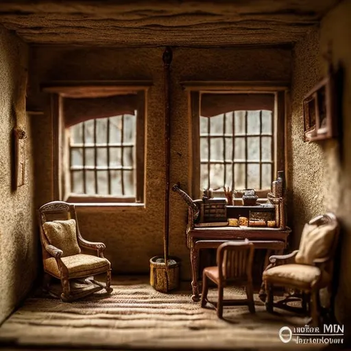 Prompt: miniature diorama macro photography, African colonial bedroom, British, big window