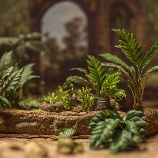 Prompt: miniature diorama macro photography, African colonial study, British, green plants