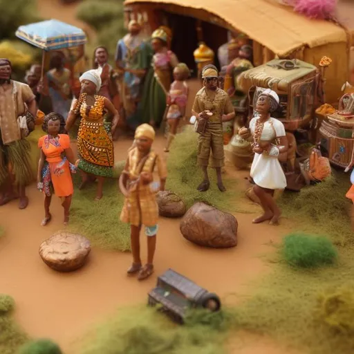 Prompt: Miniature West African 1960’s party diorama macro photography, 1960’s