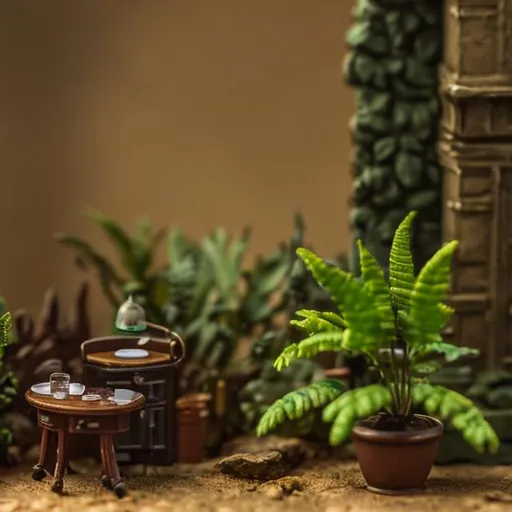 Prompt: miniature diorama macro photography, African colonial study, British, green plants