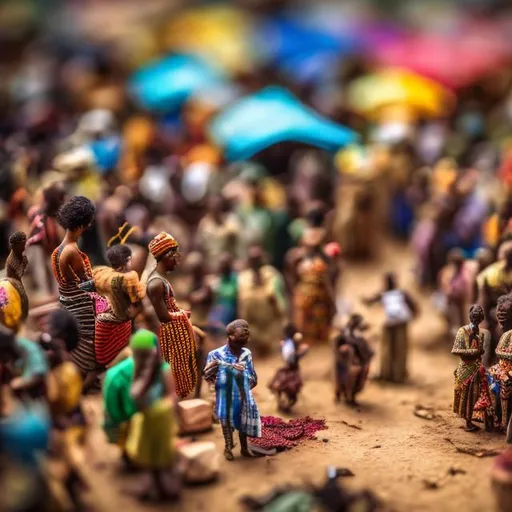 Prompt: Miniature African market, diorama macro photography, busy, bokeh