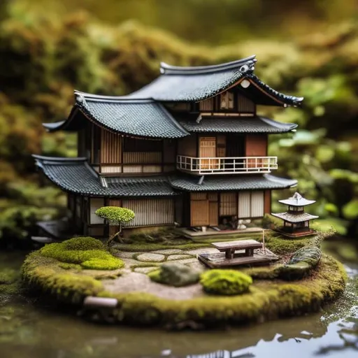 Prompt: diorama macro photography, realistic miniature japanese traditional home.