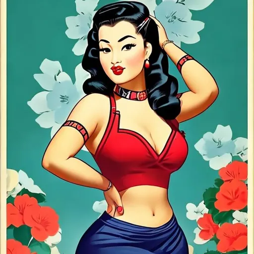 Prompt: An ethnic pinup poster girl 