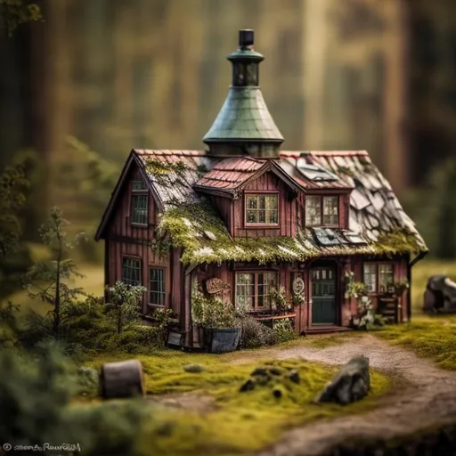 Prompt: diorama macro photography, realistic miniature Swedish traditional home.