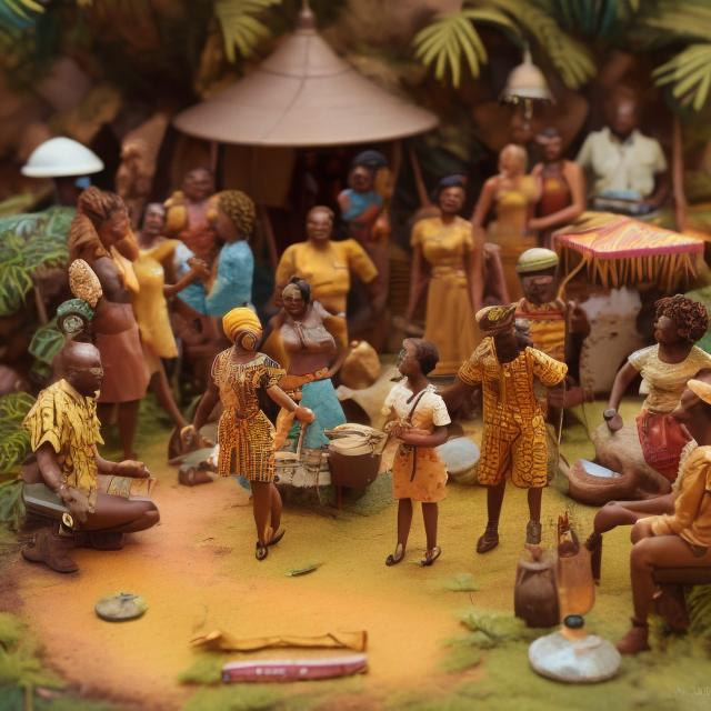 Prompt: Miniature West African 1960’s party diorama macro photography, 1960’s