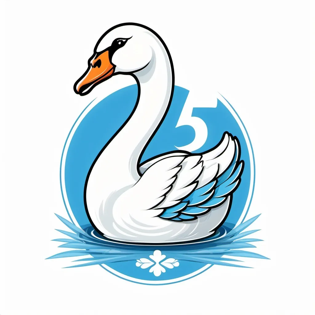 Prompt: bavarian Swan for white background. The swan is in cartoon style and is shaped like the number 5. 
