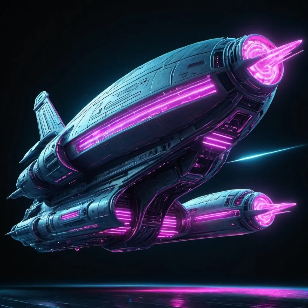 Prompt: generate an image of a huge spaceship with neon lighting


