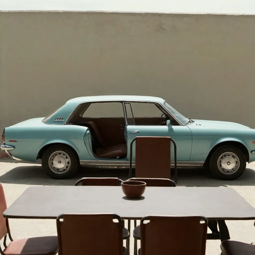 Prompt: A car siting an a table