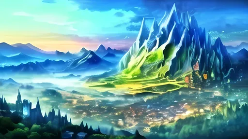 Prompt: A fantasy orc city, somewhere in mountains. Atmosphere is sunny, color palette is green and blue.