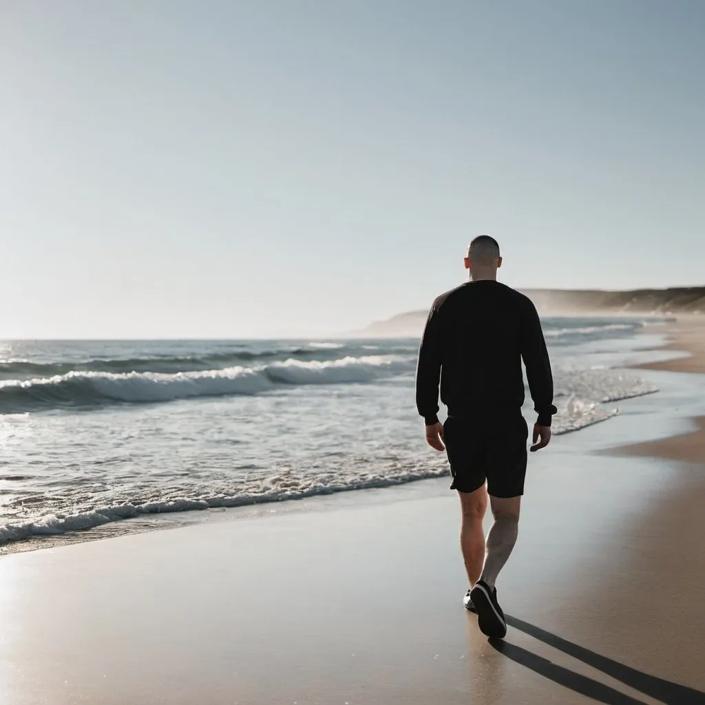 Prompt: Man walking on beach
